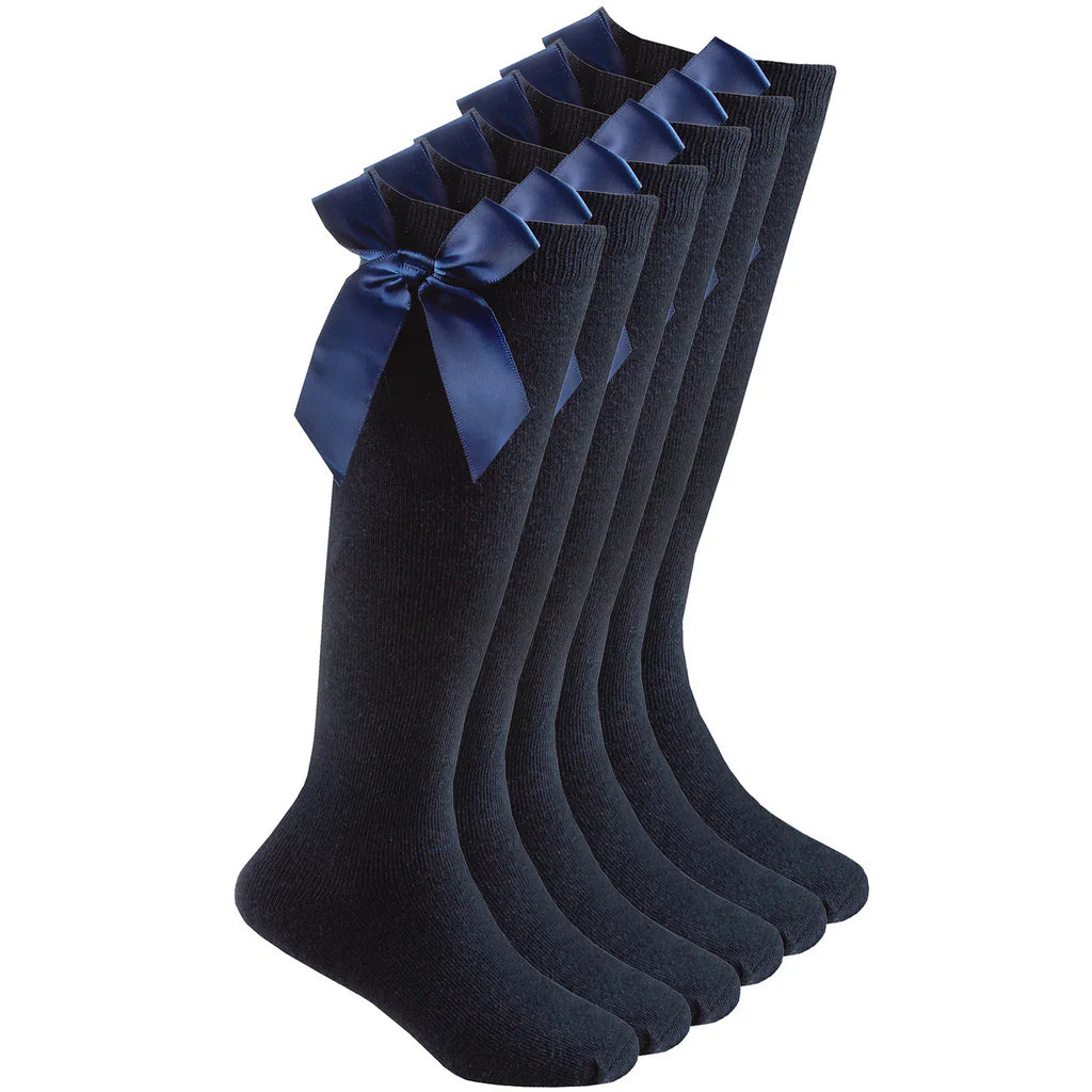 Cotton knee high navy blue socks with bow