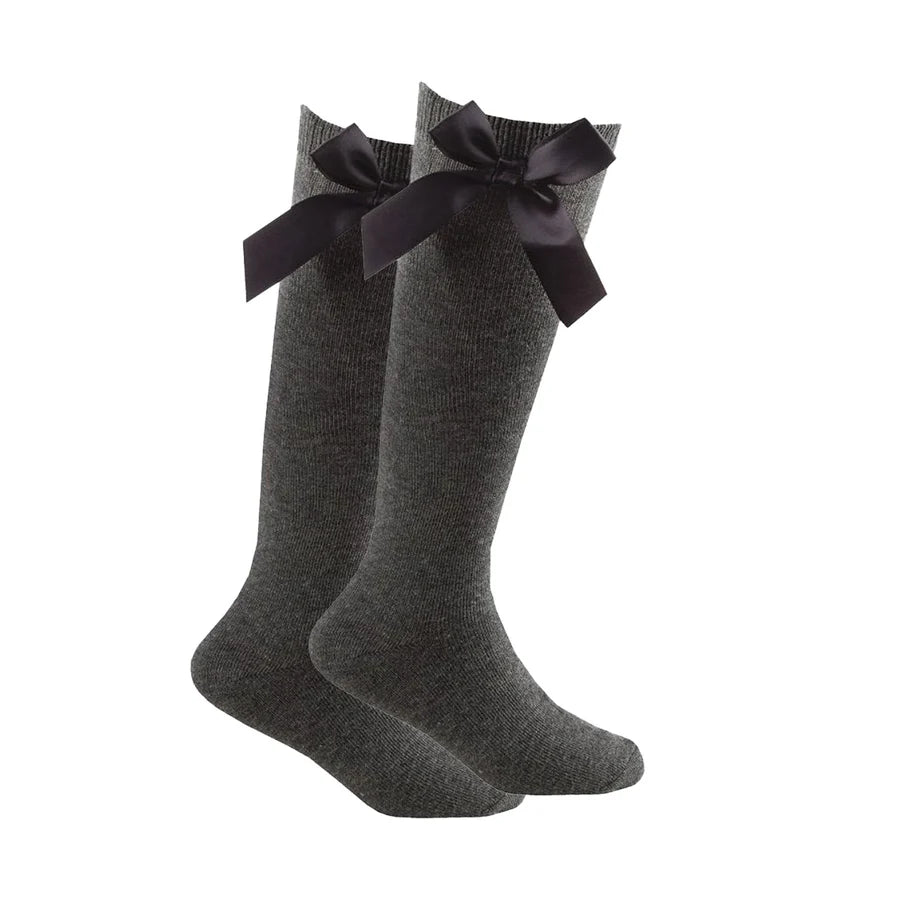 Cottonique with bow long socks dark grey