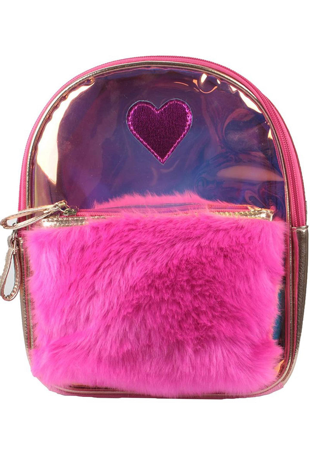 Pink faux metallic fur backpack