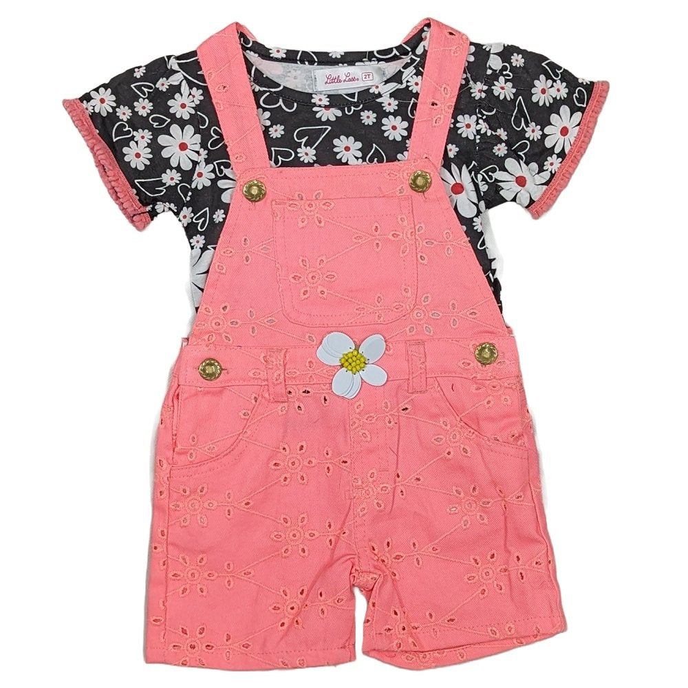 Little lass dungaree girls pink set