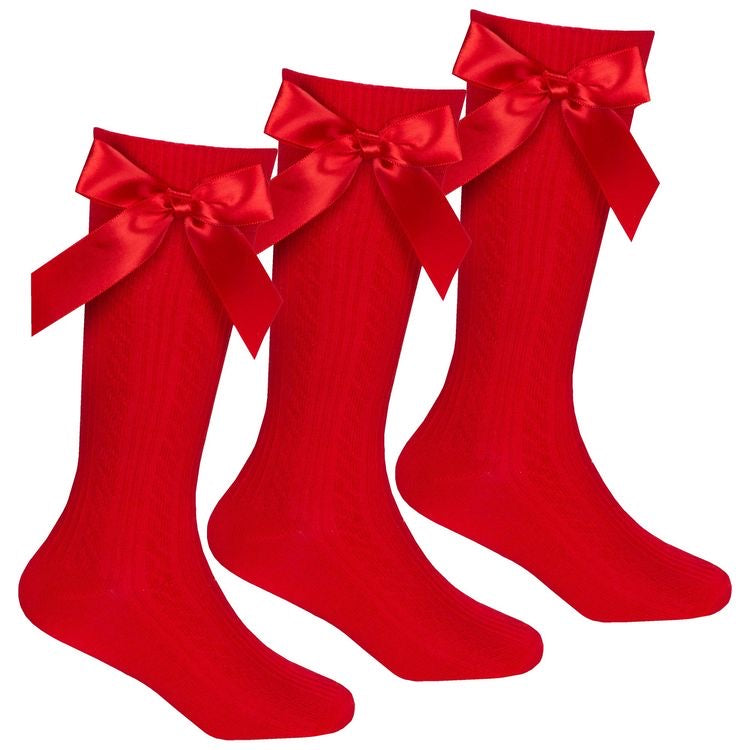 Cottonique red long socks with bow