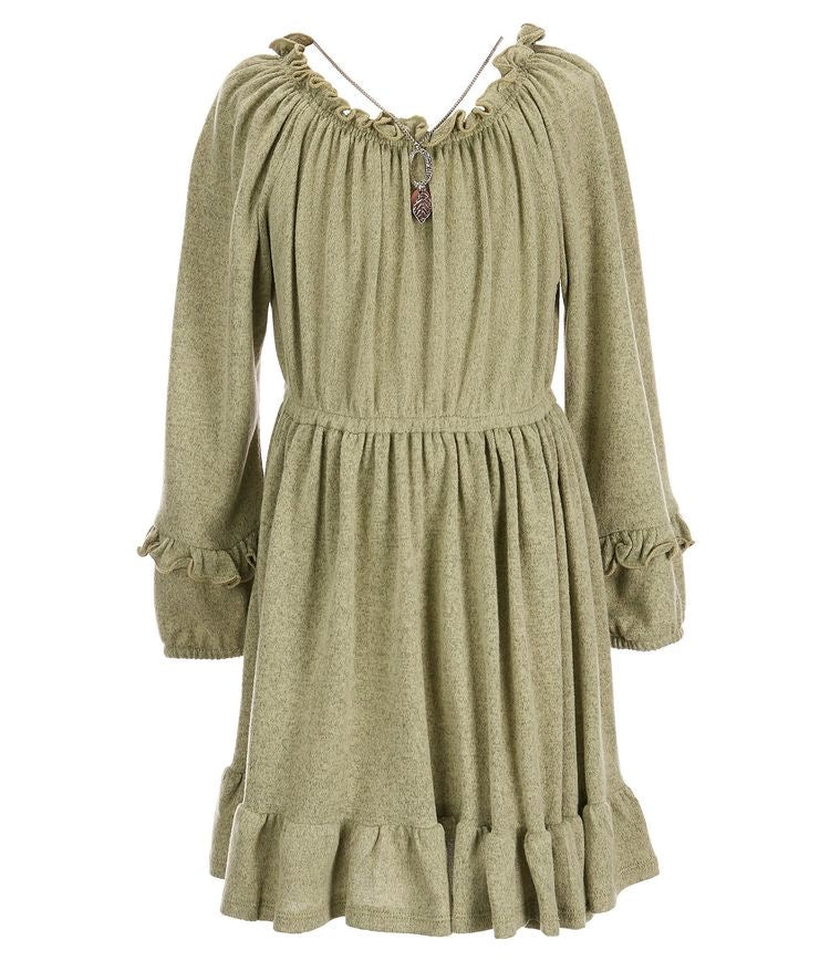 bonnie j green dress with neckpiece