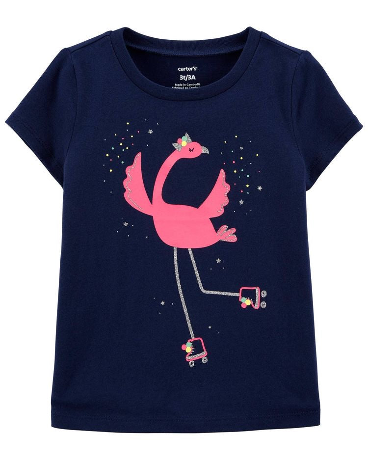 Navy blue flamingo girls top