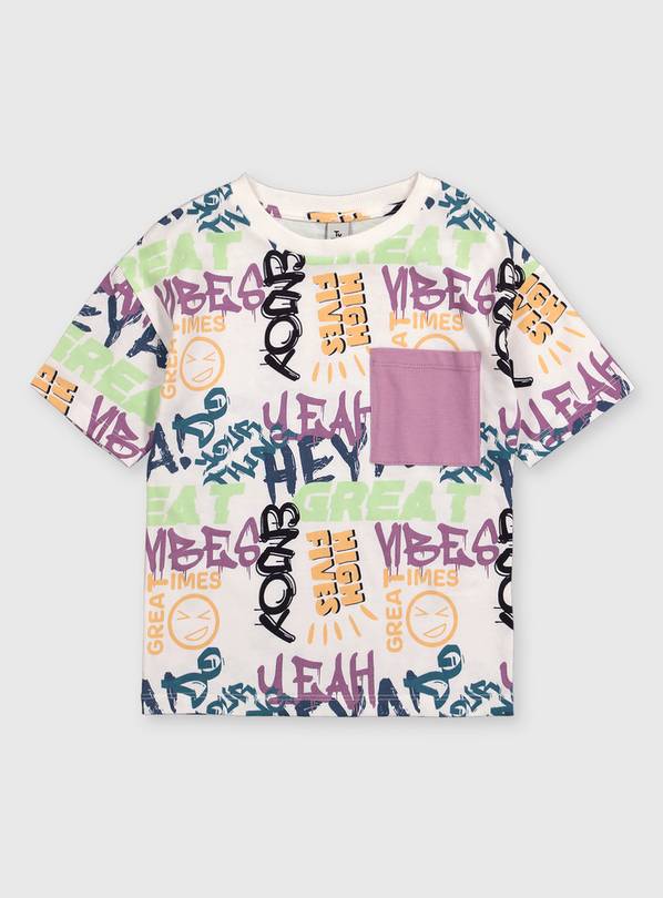 Boys white graffitti t-shirt with pocket