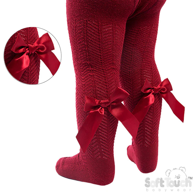 Burgundy infants tights with bow