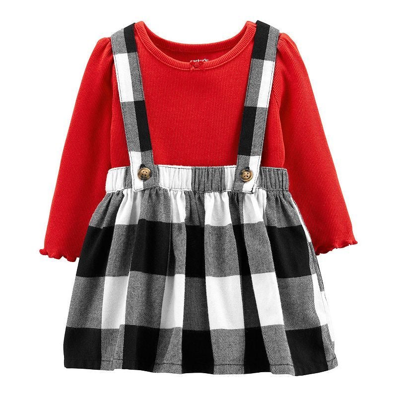 Red top and check pinafore