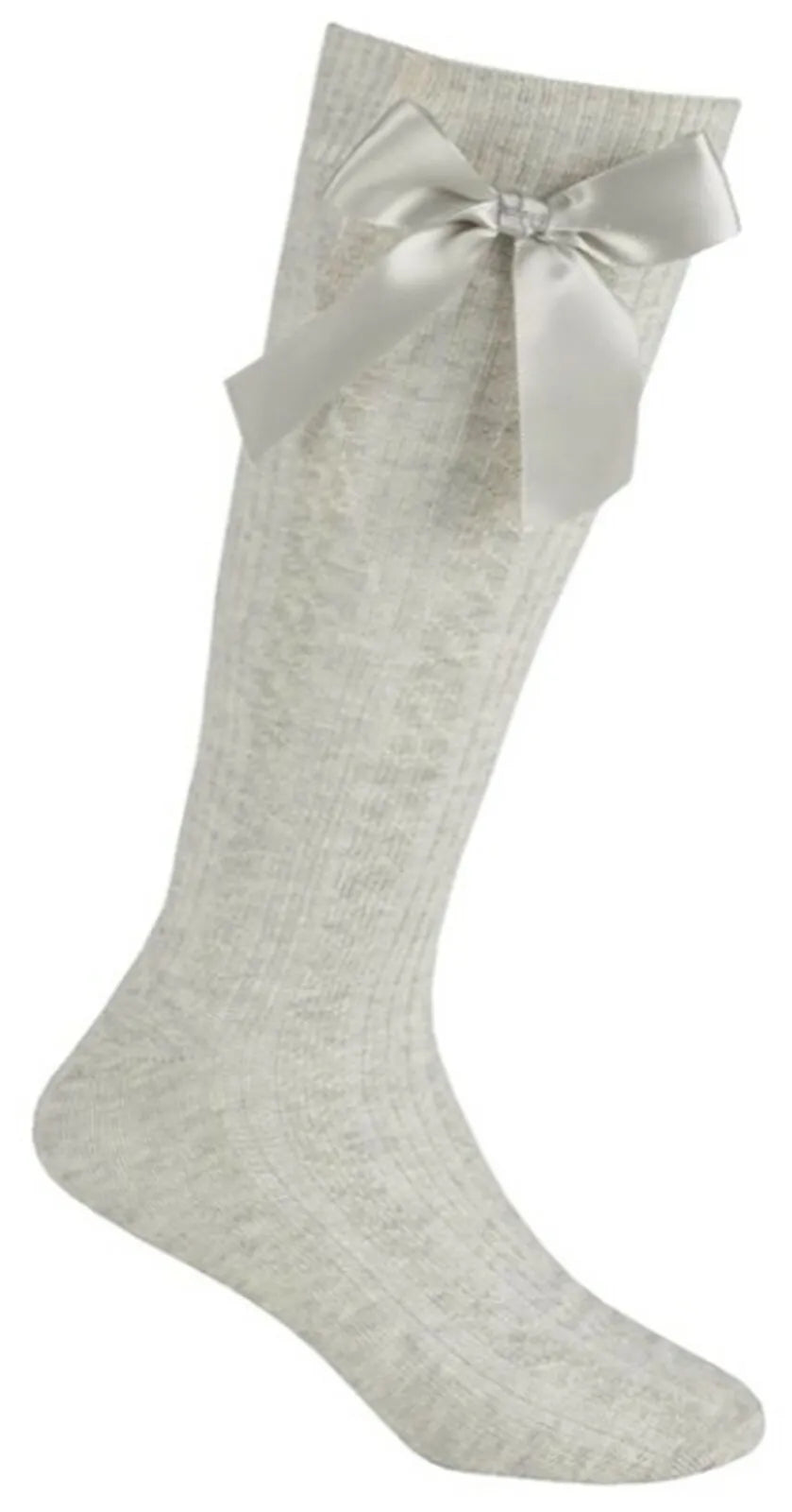 Cottonique with bow long socks light grey