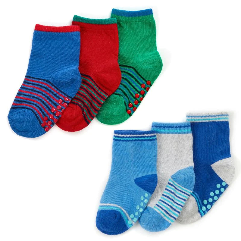 3pairs blue boys socks with grippers