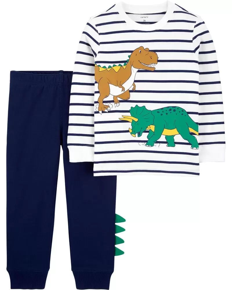 Striped dino tee & jogger pant set for boys