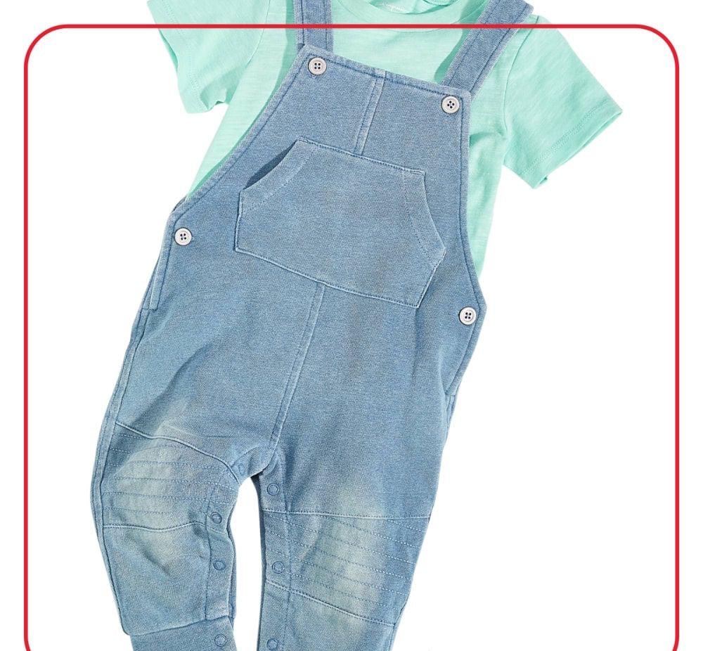 First impressions 2pcs indigo t-shirt & motto overall set