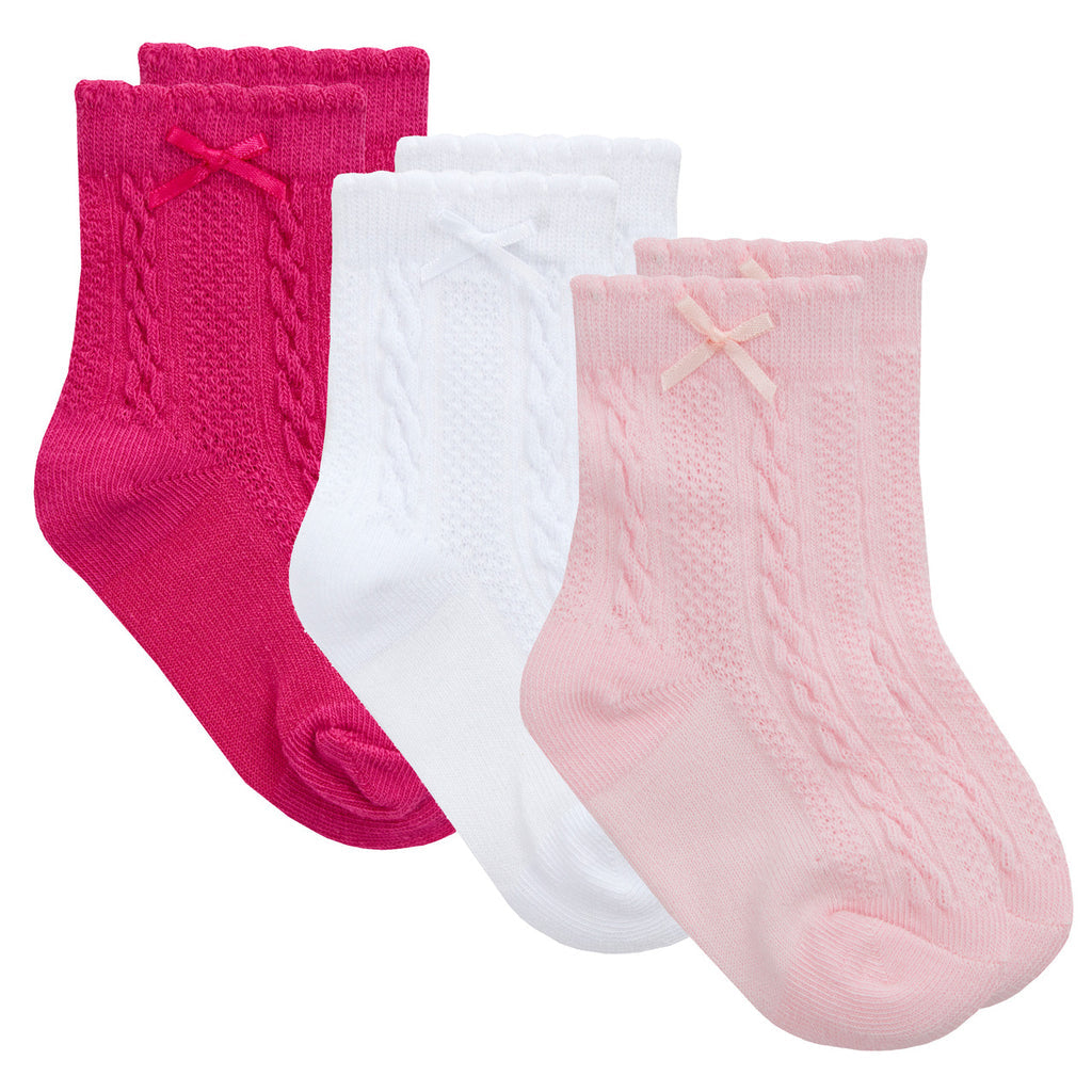 Cable knit girls 3pairs pink set