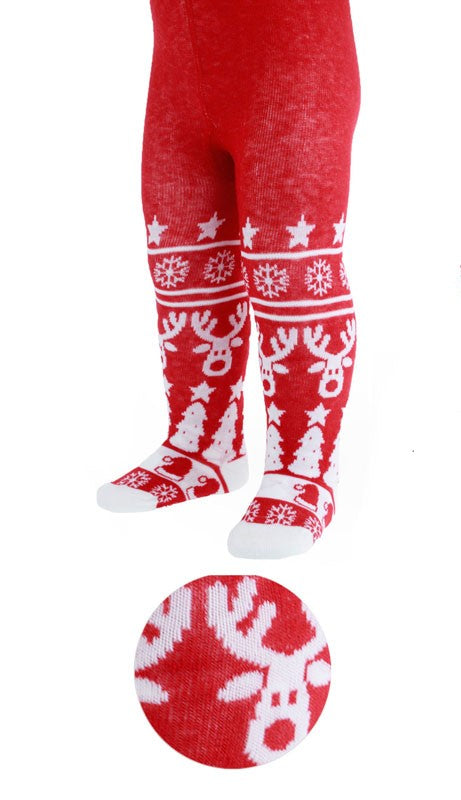 Christmas themed red and white tights for girls