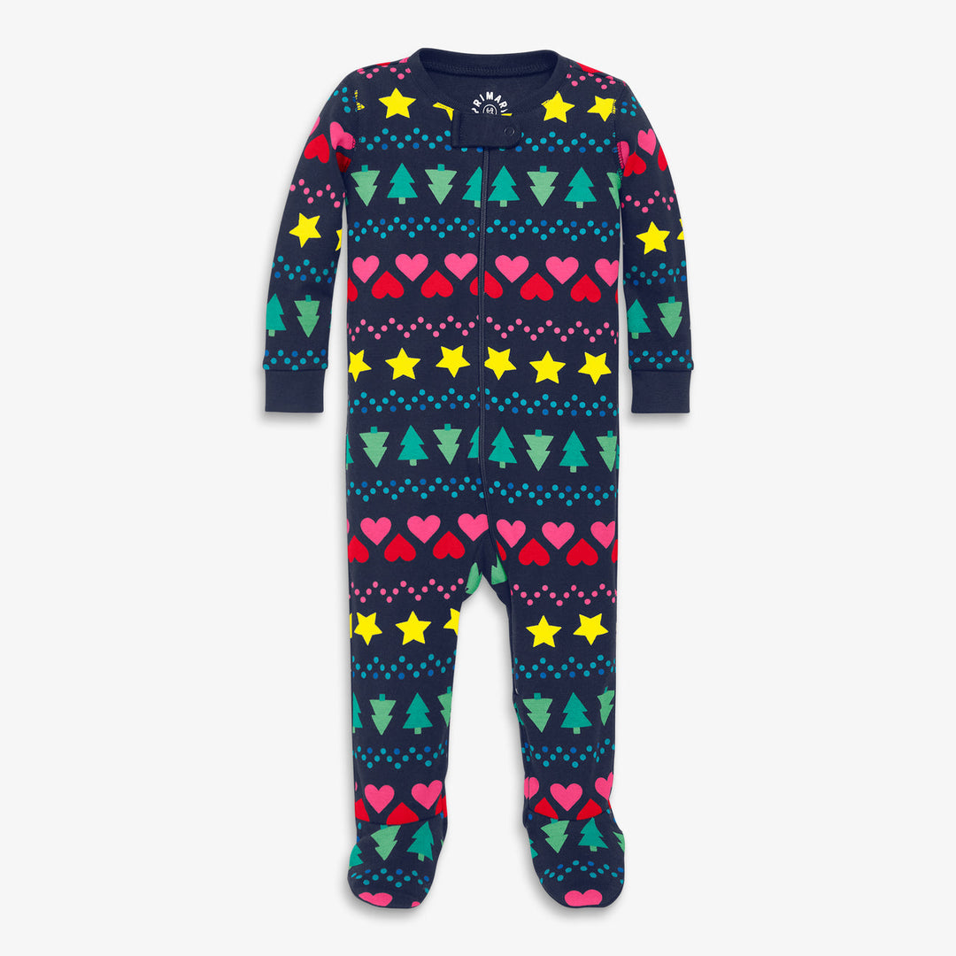 Primary sleepsuits in navy blue in fairisle