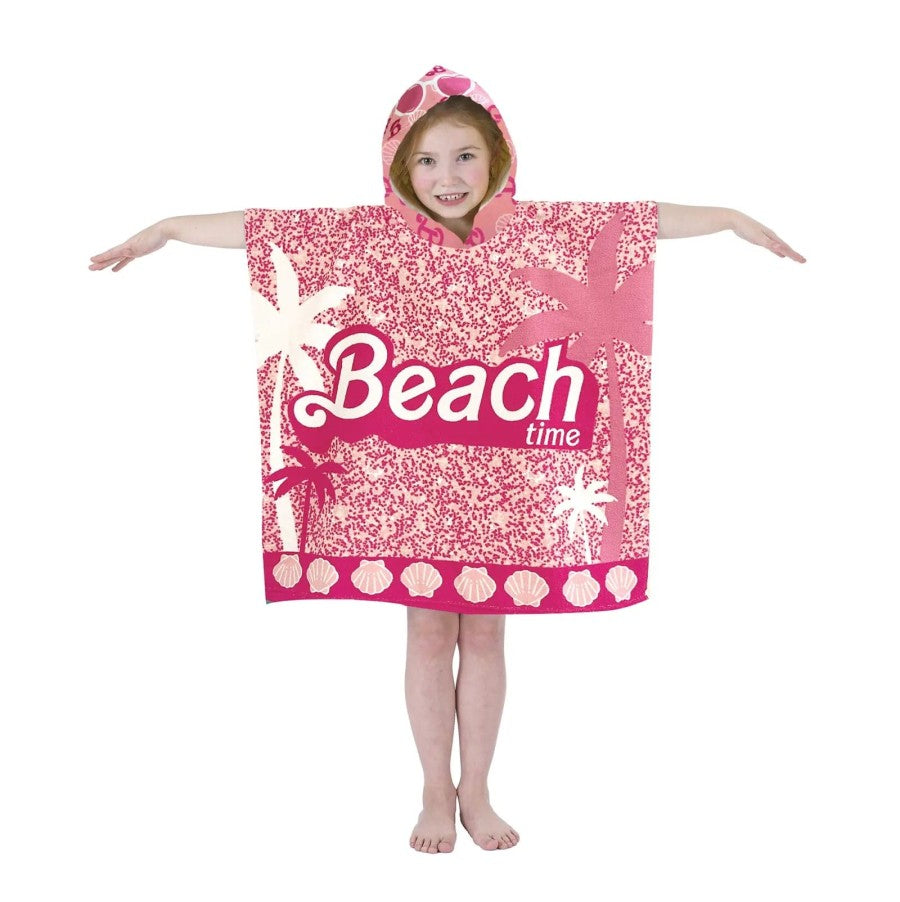 Kids hooded pink beach design poncho