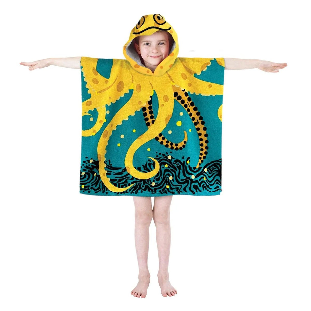 Kids hooded octopus design poncho