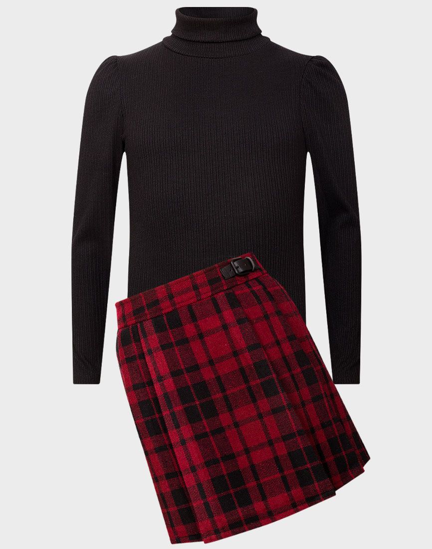 Girls turtle neck with plaid skirt