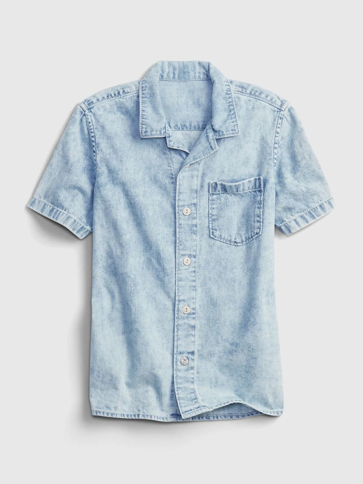 Boys premium linen shirt in denim blue
