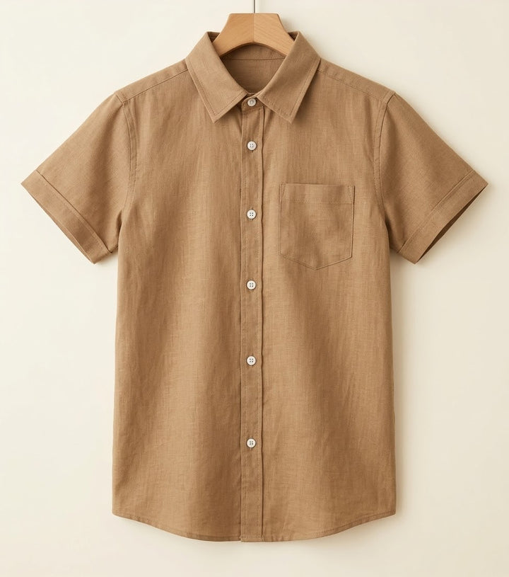 Boys premium linen shirt in carton brown