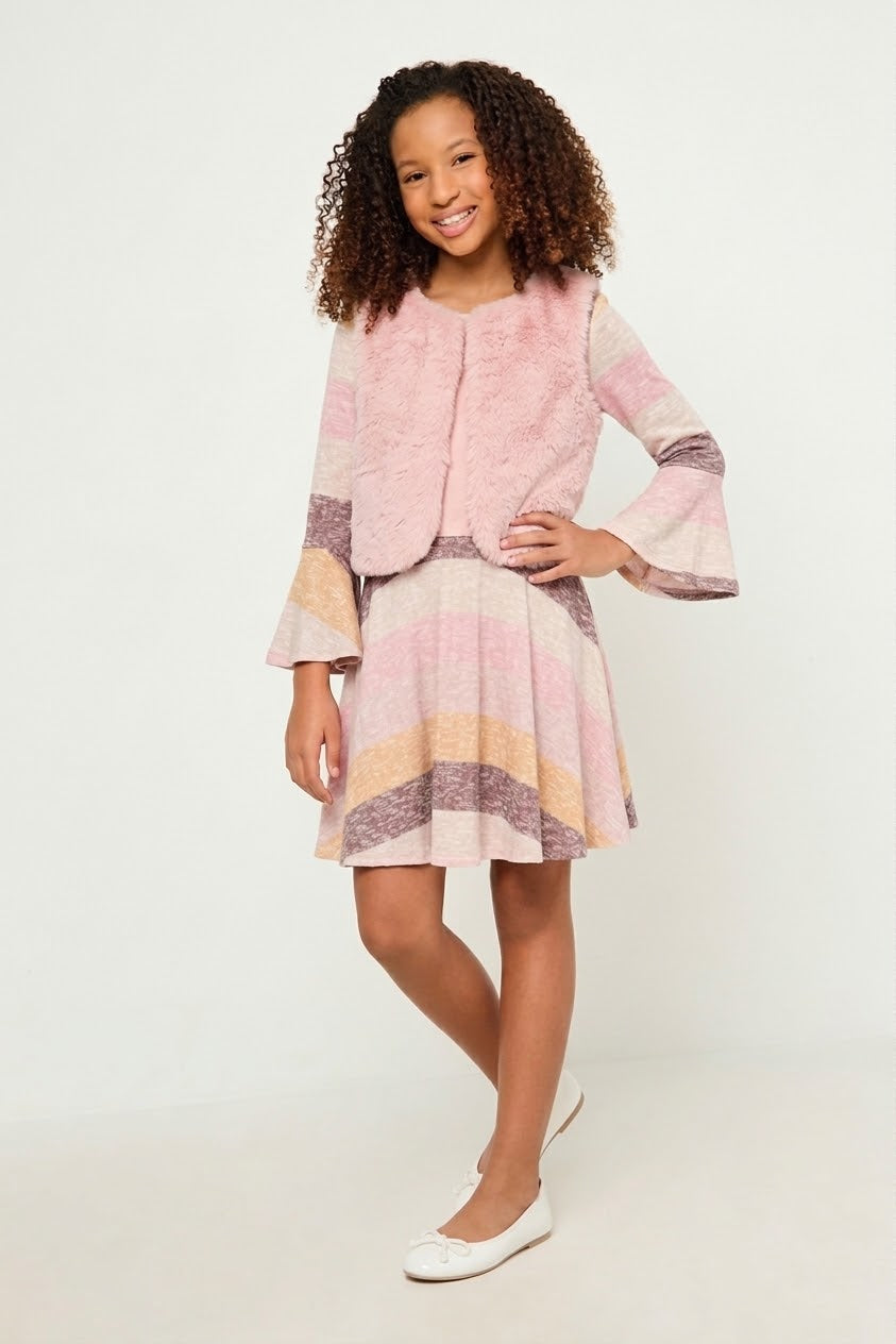Rare Editions Dress with fur bolero