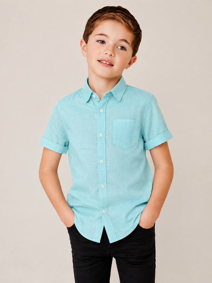 Boys premium linen shirt in aqua blue