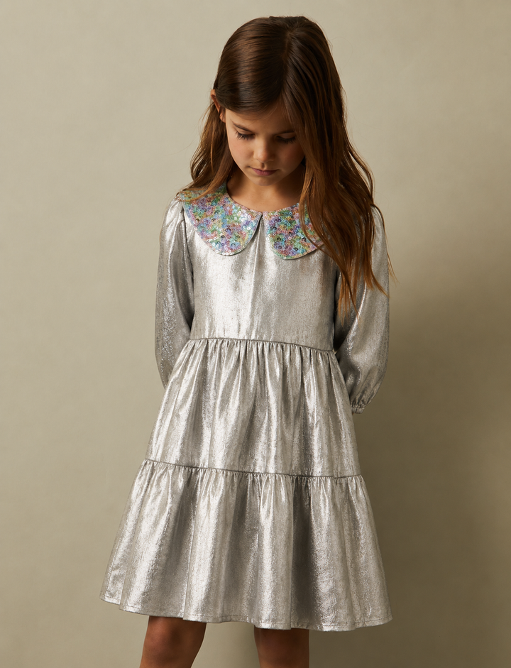 Monsoon shimmer collar dress in gray