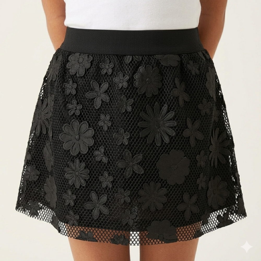 Black Floral Mesh Skirt
