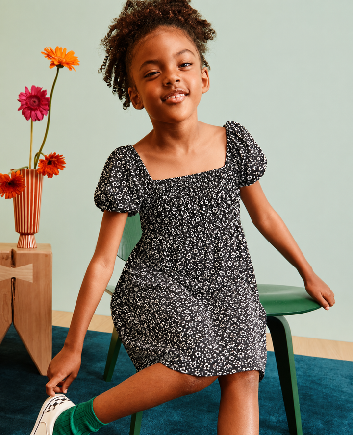 Candy couture black floral frill hem short dress