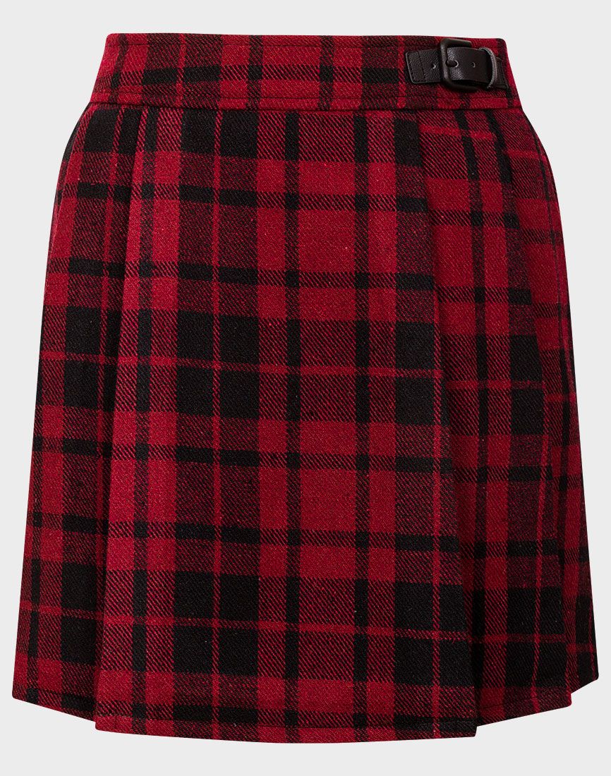 Girls Ribbed Polo Neck Long Sleeve Top & Wool Blend Pleated Tartan Skirt Sets