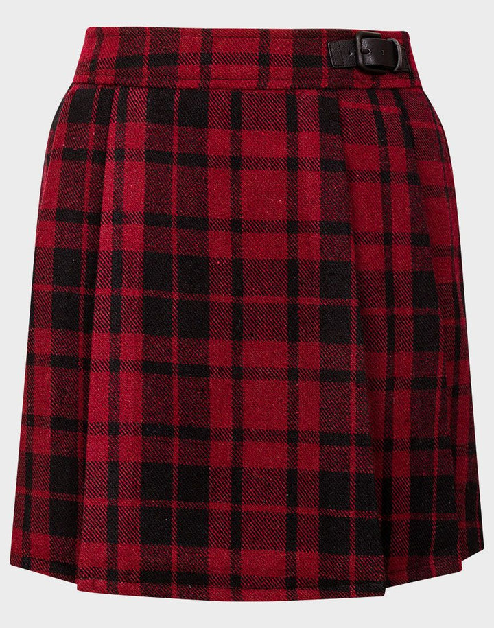 Girls Ribbed Polo Neck Long Sleeve Top & Wool Blend Pleated Tartan Skirt Sets