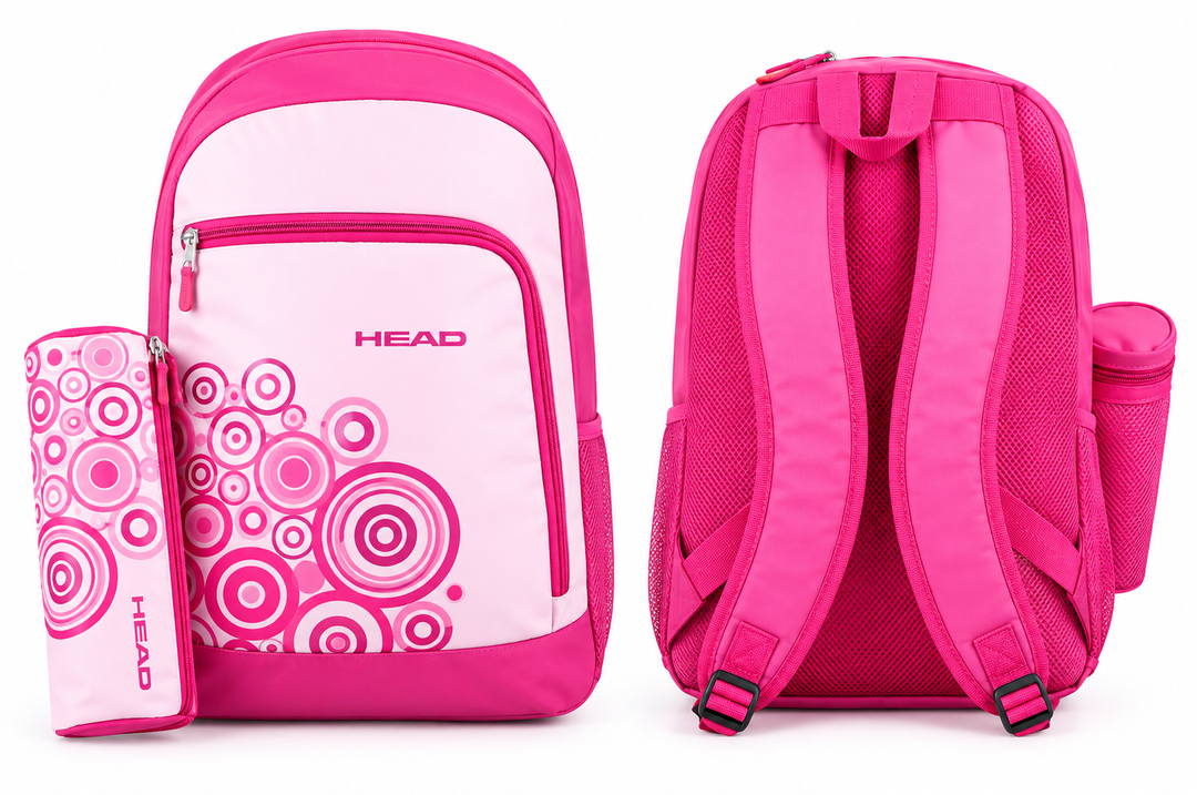 Head backpack pink & pencil case