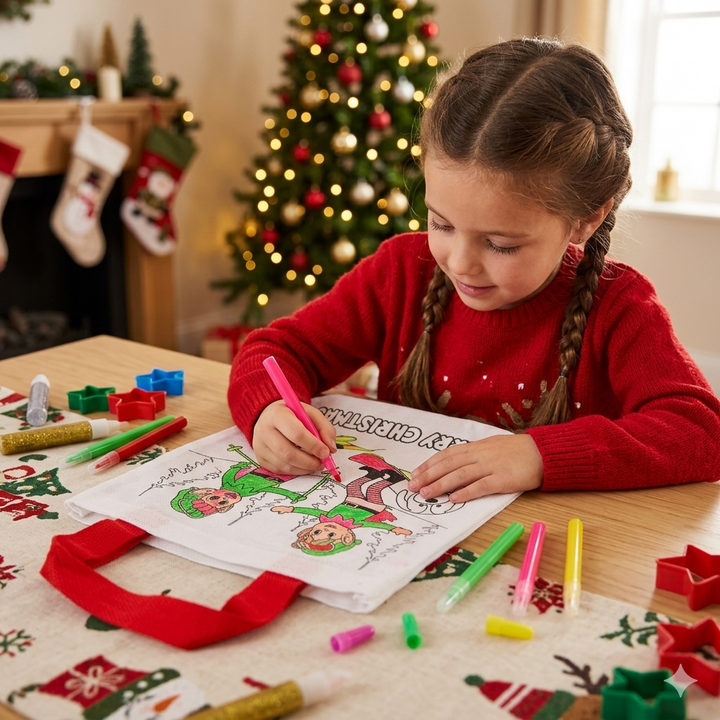 Elf christmas DIY Coloring bag with 4 pen
