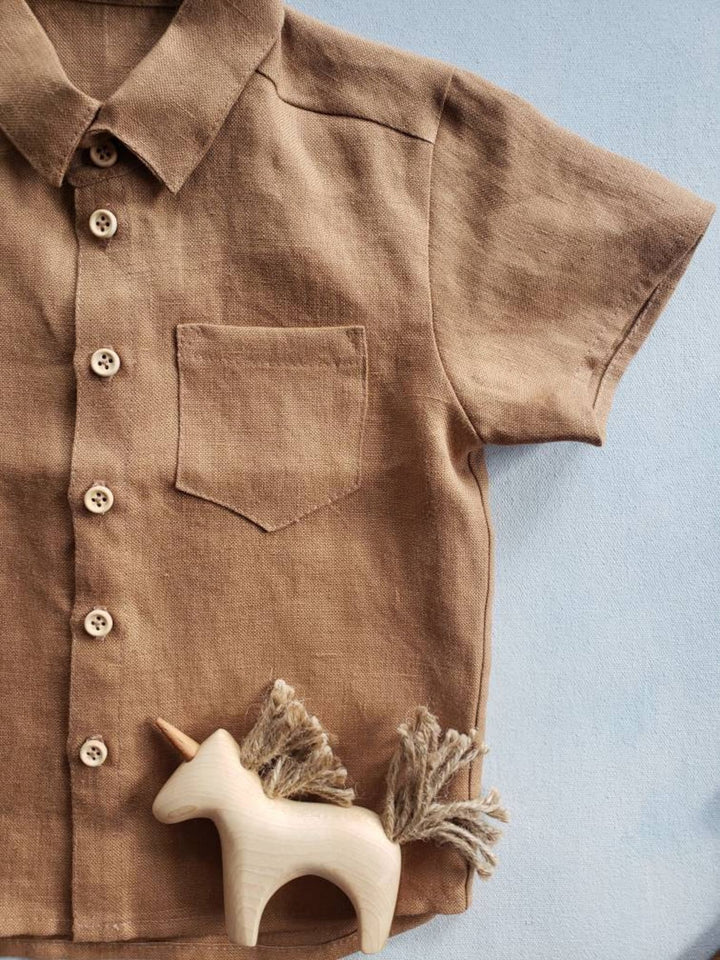 Boys premium linen shirt in carton brown