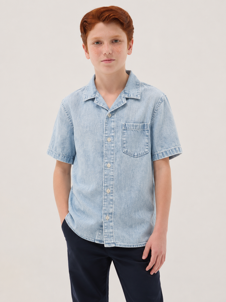 Boys premium linen shirt in denim blue