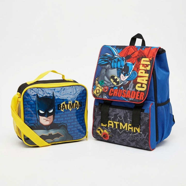 Batman Backpackk square flap for boys with lunch bag