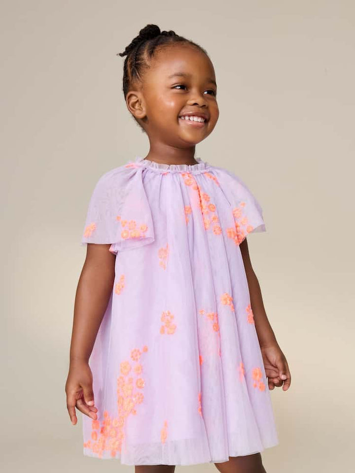 Next Angel sleeve mesh girls dress