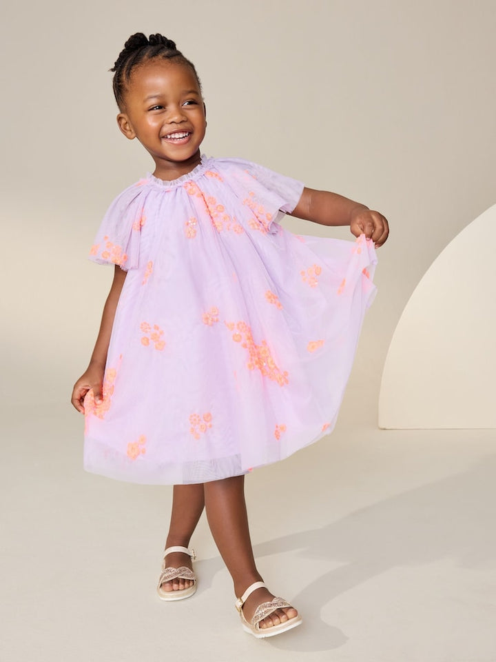 Next Angel sleeve mesh girls dress