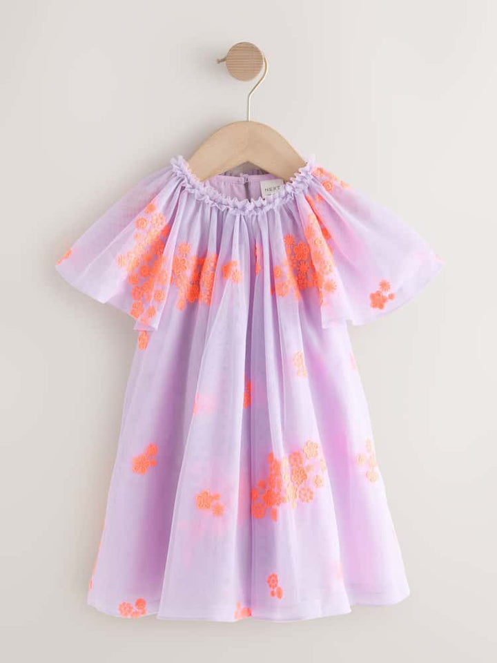 Next Angel sleeve mesh girls dress