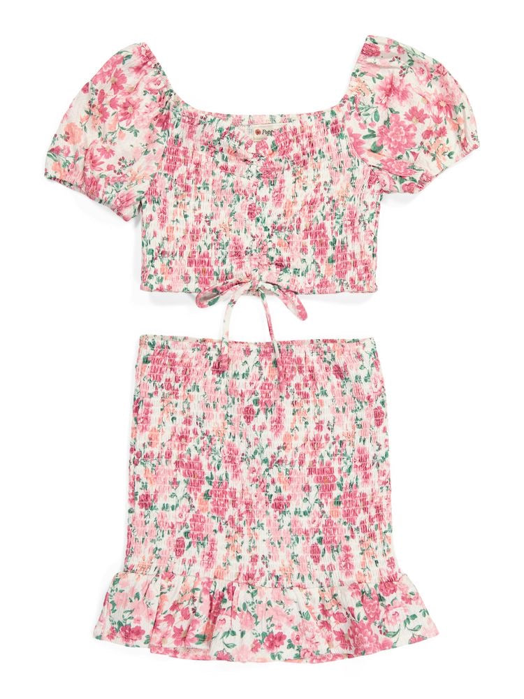 Girls 2pcs floral skirt set