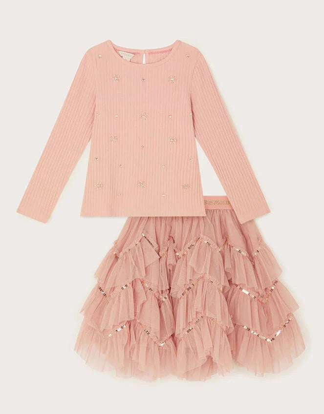 Monsoon Dusty pink long sleeve disco set in pink