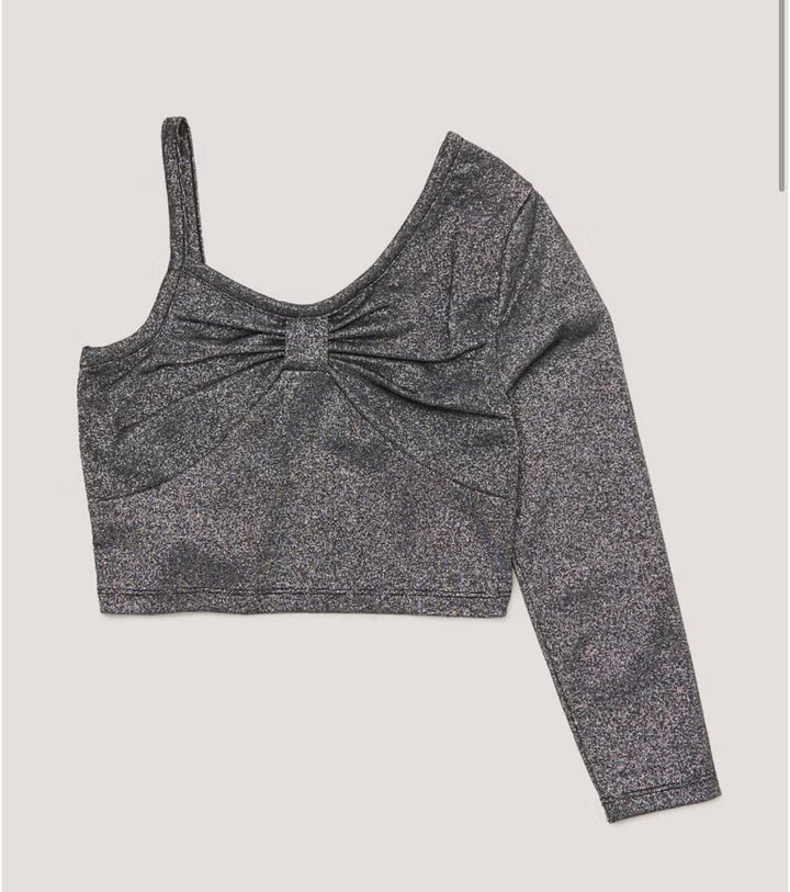 Girls black glitter one shoulder top