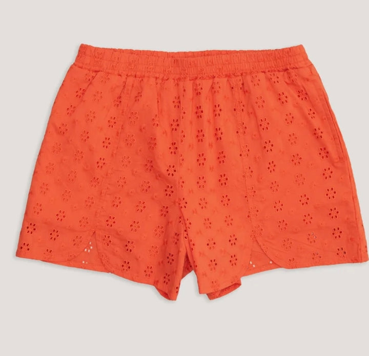 Girls broderie orange shorts