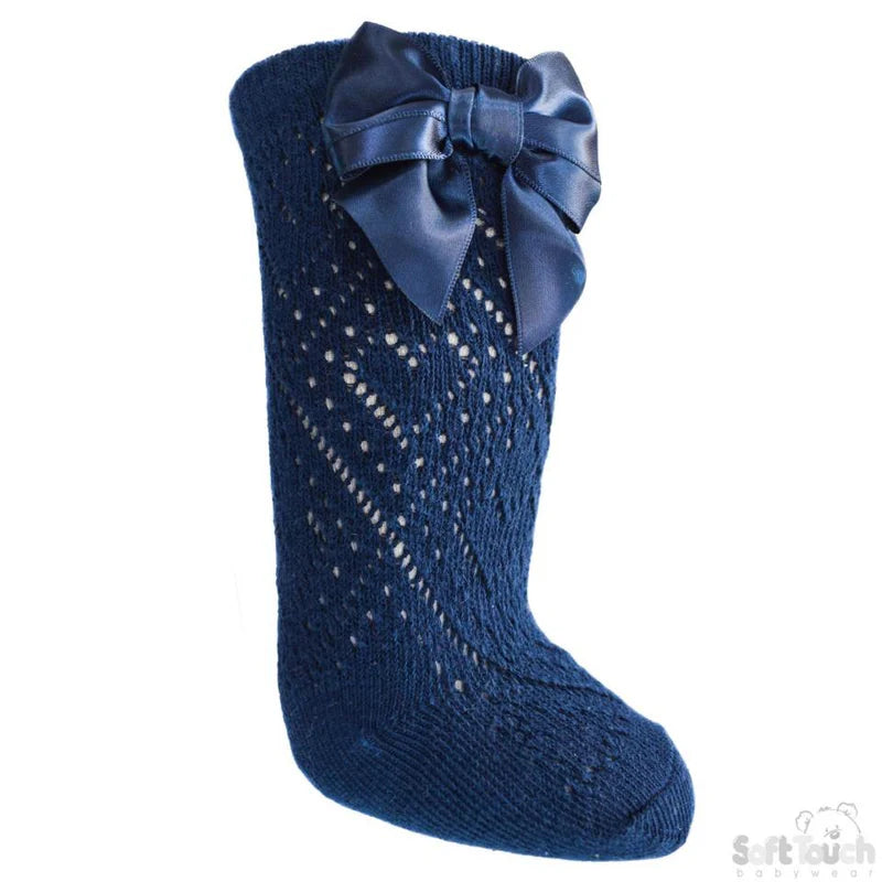 Infants navy blue pelerine socks with bow