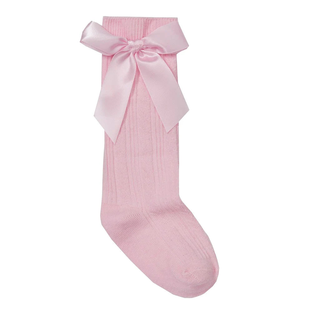 Pink knee high socks with= bow