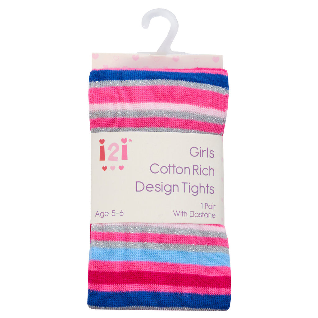 Girls novelty design tights with pink colorful stripes