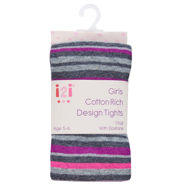 Girls novelty design tights with grey colorful stripes