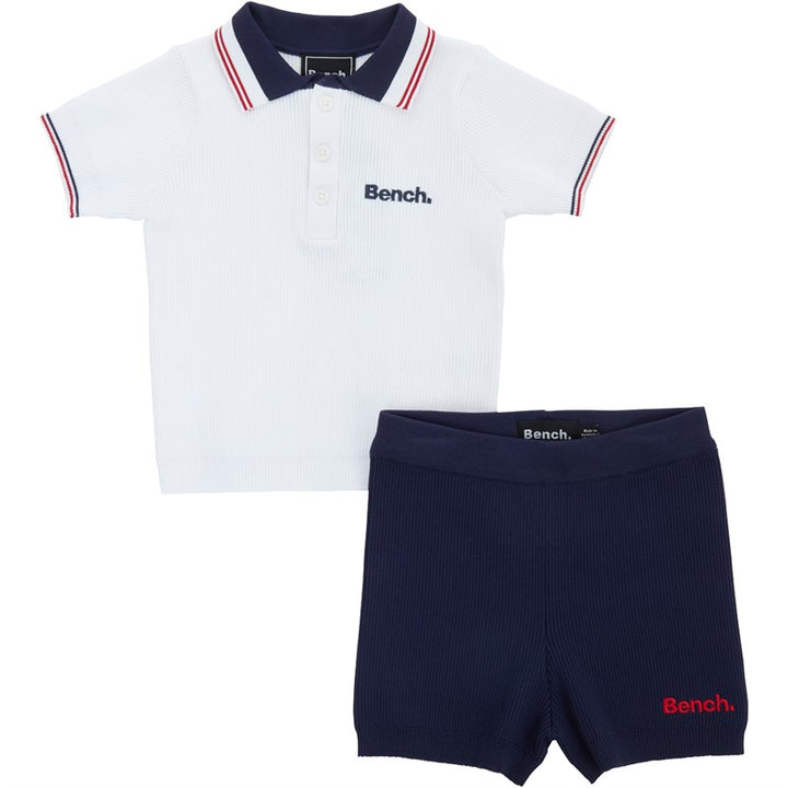 BENCH boys white knit polo and blue shorts