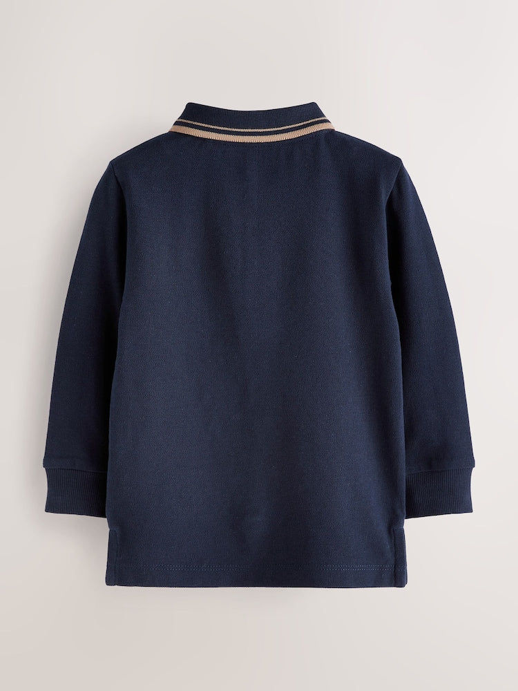 NEXT navy blue tipped long sleeve polo shirt
